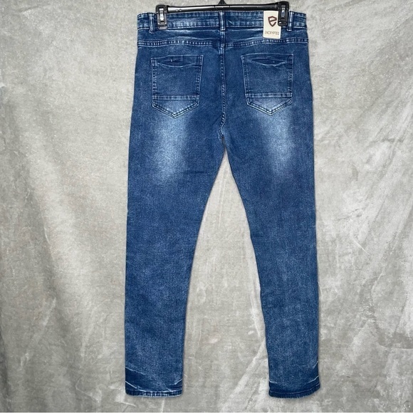Encrypted Supply Company Medium Wash Distressed Stonewashed Skinny Jeans 36 - Picture 2 of 7